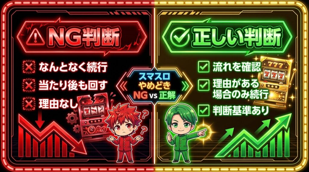 スマスロでやめどきを迷って判断が遅れているプレイヤーのイメージ
