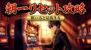 スマスロ朝一リセットの判断フローと立ち回りをまとめたインフォグラフィック