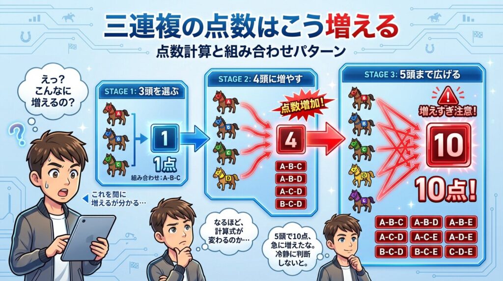 三連複の点数計算と組み合わせパターンのわかりやすい解説