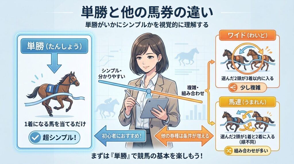 単勝と他馬券の違いを比較する図