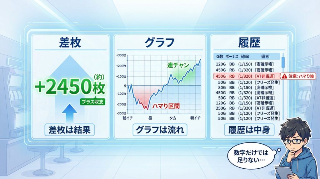 差枚とグラフと履歴の違い