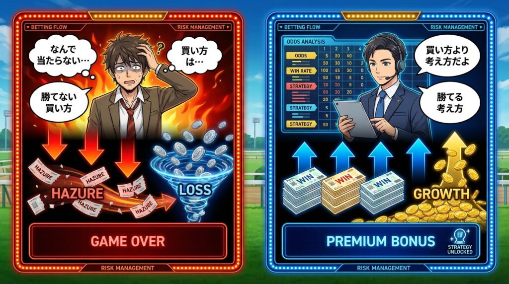 競馬勝てる買い方の考え方を比較したイメージ