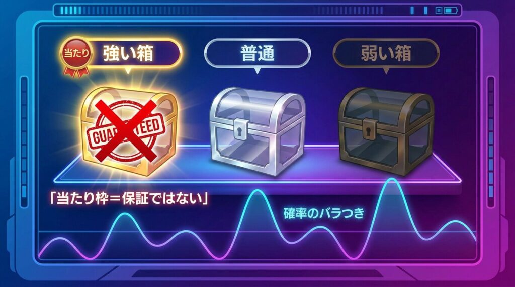 BOXごとの当たりのバラつきを表現した比較イメージ