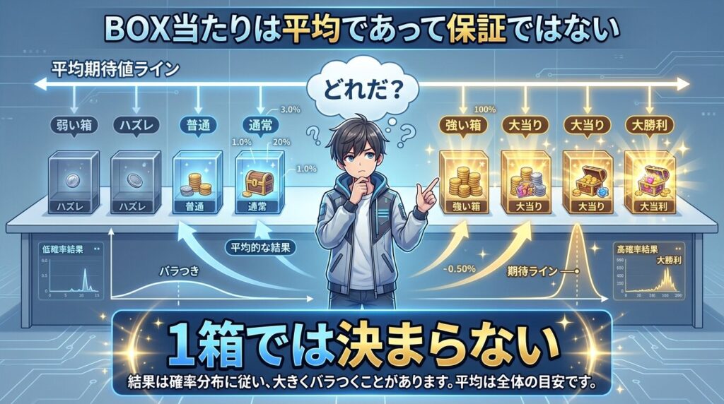 BOXごとの当たり確率のバラつきを説明する図