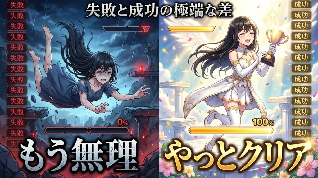 ストレスと達成感の対比ビジュアル