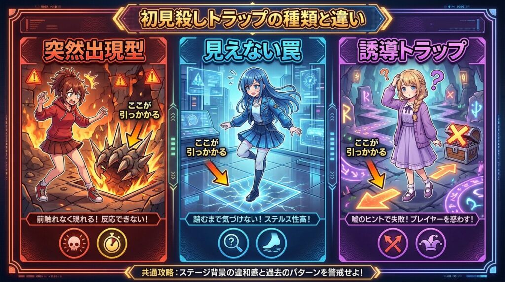 初見殺しトラップの種類を比較した図解