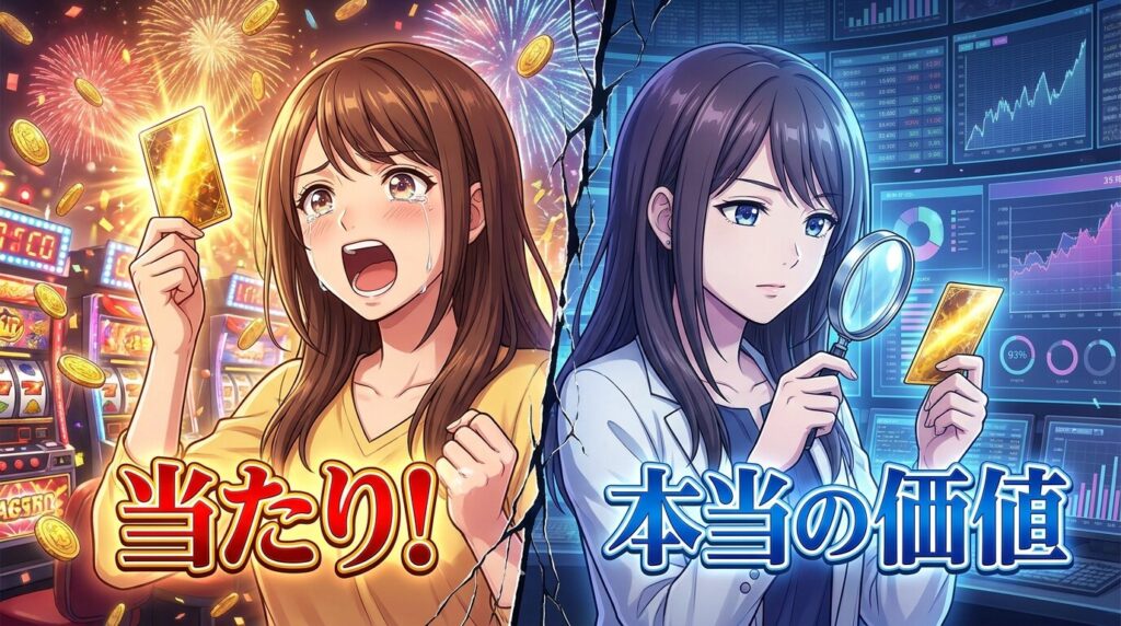 当たりと満足感の違いを表現したイメージ