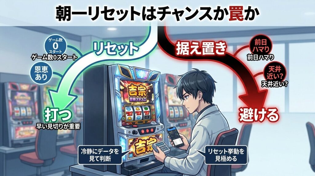 朝一リセット後の挙動と狙い目のイメージ