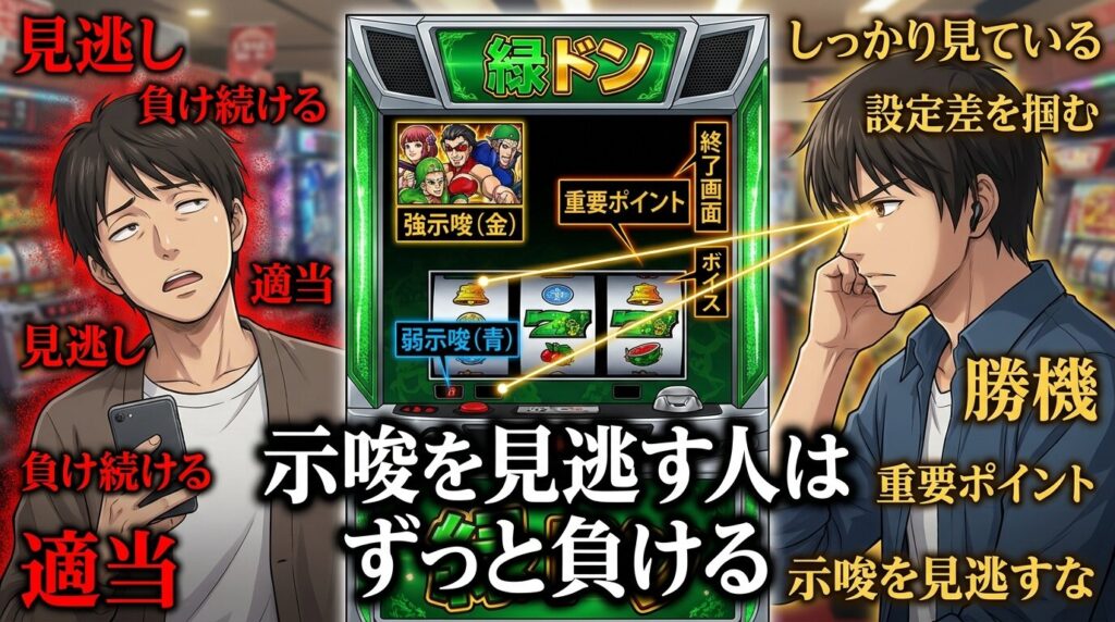  緑ドン 示唆と終了画面