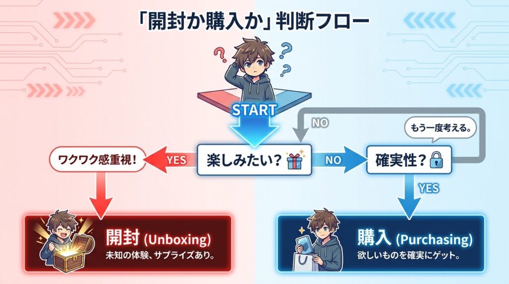  開封と購入の意思決定フロー